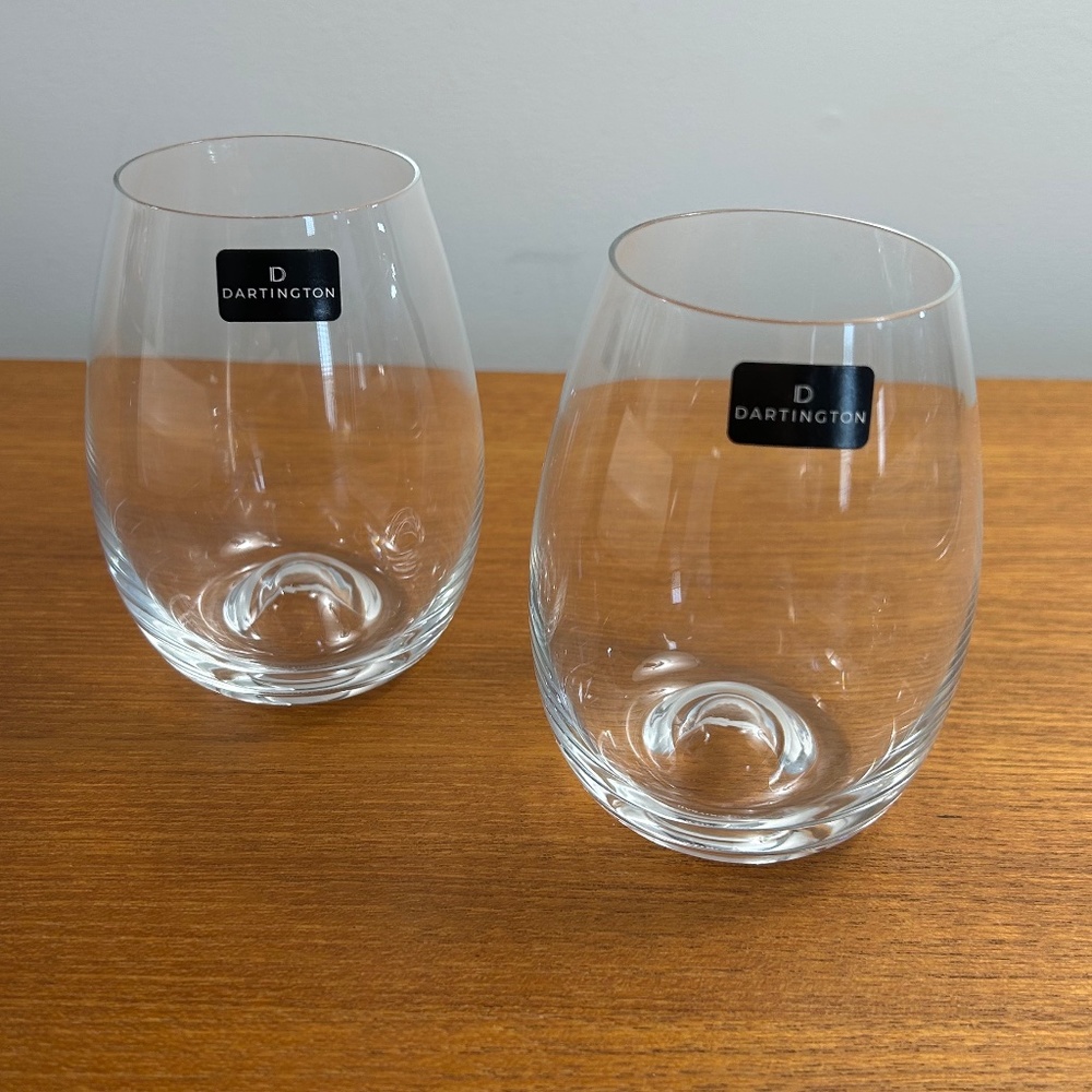 2 New Dartington Stemless Wine Glasses/I have 8 glasses left